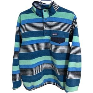 Patagonia Synchilla Snap T Fleece Pullover Womens Size XL Blue White Striped